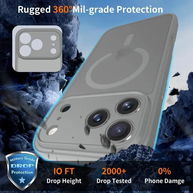 Alt view image 3 of 6 - Case for iPhone 17 Pro Max,Full Covered Camera Protection Magnetic Shockproof Slim Case Drop Proof Durable Protective Cover - Gray
