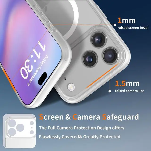 Alt view image 2 of 6 - Case for iPhone 17 Pro Max,Full Covered Camera Protection Magnetic Shockproof Slim Case Drop Proof Durable Protective Cover - Clear
