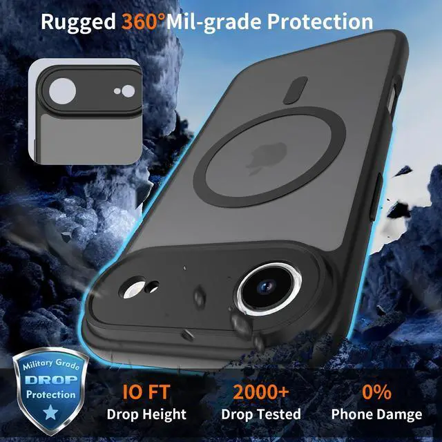Alt view image 3 of 6 - Case for iPhone 17 Air,Full Covered Camera Protection Magnetic Shockproof Slim Case Drop Proof Durable Protective Cover - Black