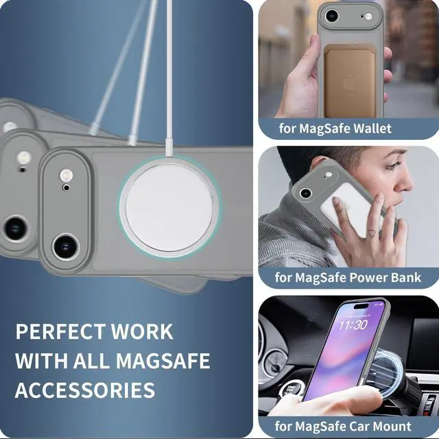 Alt view image 5 of 6 - Case for iPhone 17 Air,Full Covered Camera Protection Magnetic Shockproof Slim Case Drop Proof Durable Protective Cover - Gray