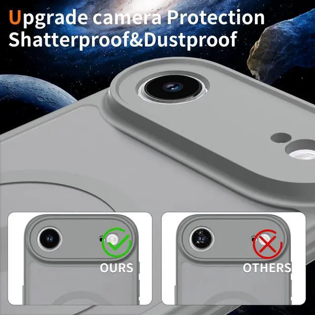 Alt view image 6 of 6 - Case for iPhone 17 Air,Full Covered Camera Protection Magnetic Shockproof Slim Case Drop Proof Durable Protective Cover - Gray