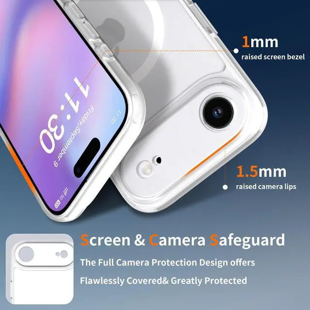 Alt view image 2 of 6 - Case for iPhone 17 Air,Full Covered Camera Protection Magnetic Shockproof Slim Case Drop Proof Durable Protective Cover - Clear