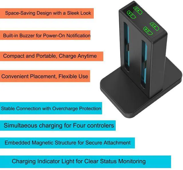 Alt view image 4 of 6 - Charging Dock for Nintendo Switch 2 Joy Con, Supports Dual-Direction Charging Magnetic Controller Charger Stand Station Compatible with Switch 2 Joy Con Accessories, Black