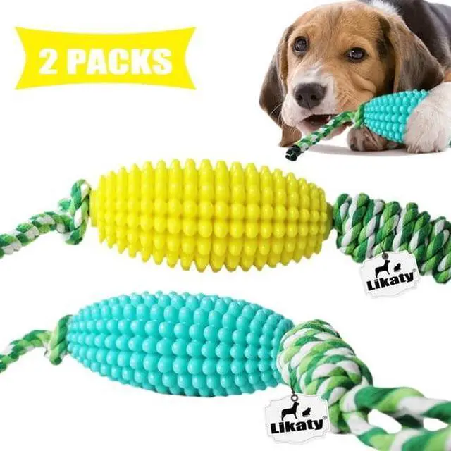 Main image of Dog Chew Toys for Aggressive Chewers, Likaty Indestructible Rope Dog Toy Puppy Chew Teething Toys for Large Medium Small Dogs,Yellow&Blue