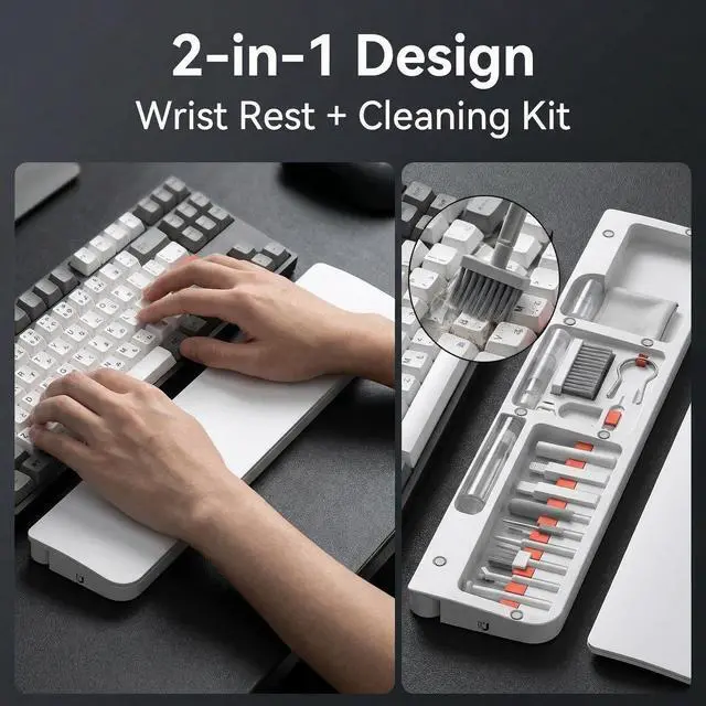 Alt view image 2 of 7 - Wrist Rest with Cleaning Kit, 22-in-1 Leather Ergonomic Hand Pad for Mechanical Keyboards/iPhone/AirPod/iPad with Storage Case & Phone Holder-White