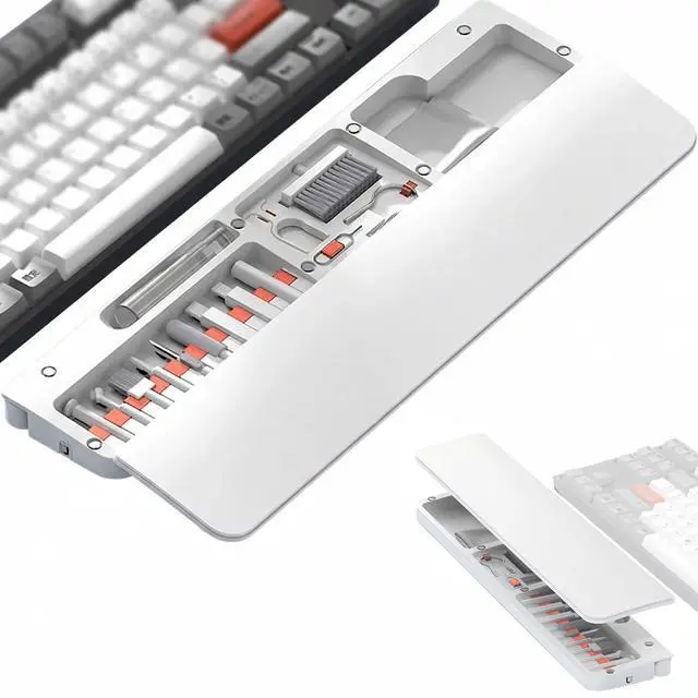 Main image of Wrist Rest with Cleaning Kit, 22-in-1 Leather Ergonomic Hand Pad for Mechanical Keyboards/iPhone/AirPod/iPad with Storage Case & Phone Holder-White