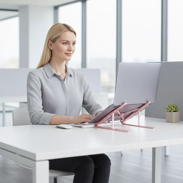 Alt view image 2 of 7 - Portable Laptop Stand, Adjustable Laptop Holder Riser Computer Suitable for All Models of Desk Notebook Mount for Desk (Pink)