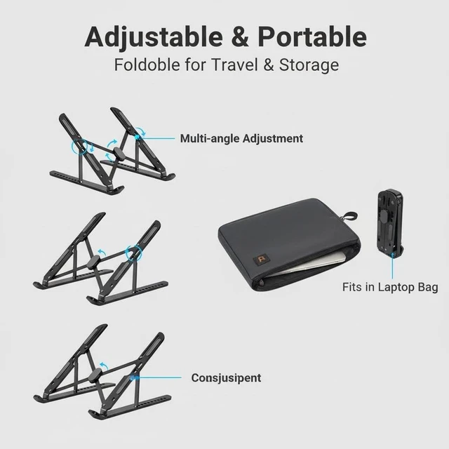 Alt view image 6 of 7 - Portable Laptop Stand, Adjustable Laptop Holder Riser Computer Suitable for All Models of Desk Notebook Mount for Desk (Pink)