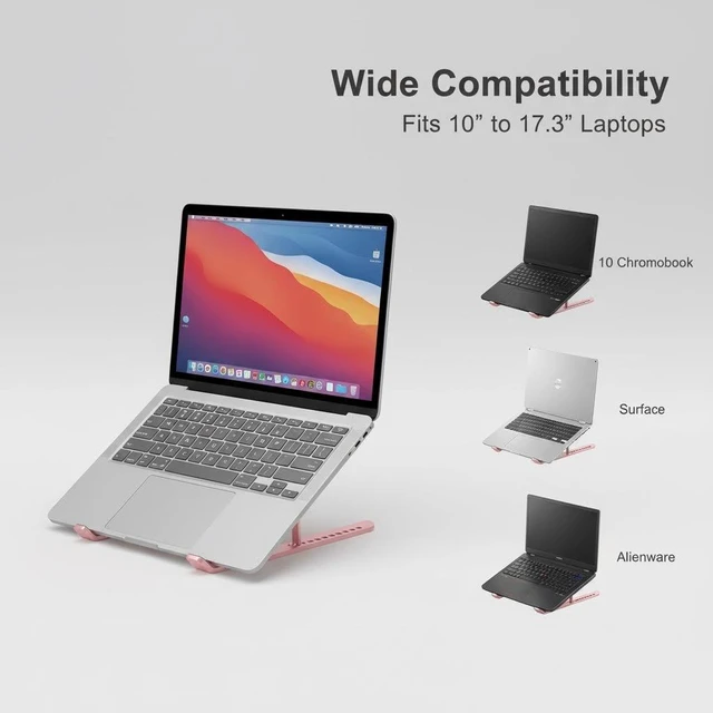 Alt view image 5 of 7 - Portable Laptop Stand, Adjustable Laptop Holder Riser Computer Suitable for All Models of Desk Notebook Mount for Desk (Pink)