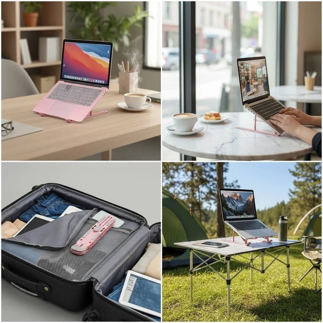 Alt view image 4 of 7 - Portable Laptop Stand, Adjustable Laptop Holder Riser Computer Suitable for All Models of Desk Notebook Mount for Desk (Pink)