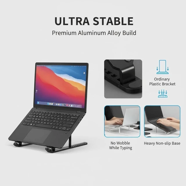 Alt view image 7 of 7 - Portable Laptop Stand, Adjustable Laptop Holder Riser Computer Suitable for All Models of Desk Notebook Mount for Desk (Pink)