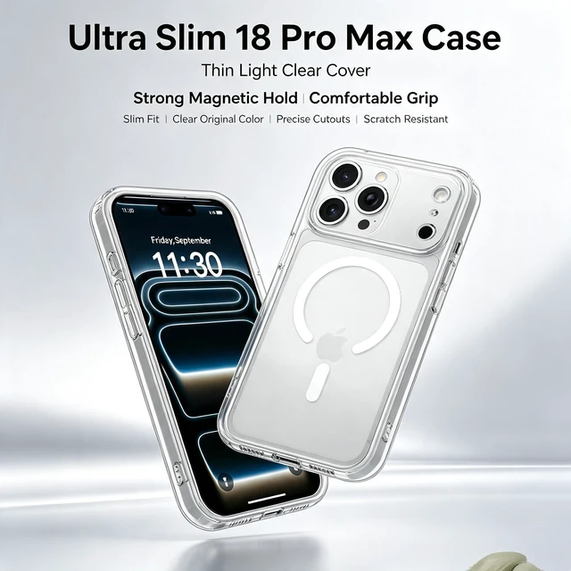 Alt view image 7 of 7 - Case for iPhone 18 Pro Max,Full Covered Camera Protection Magnetic Shockproof Slim Case Drop Proof Durable Protective Cover - Clear