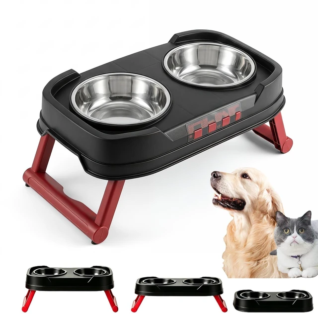 Main image of Likaty Elevated Dog Bowl Stand,Raised Adjustable Bowls for Small Size Dogs Cat, 2-in-1 Food & Water Station Puppy Pets Supplies-Black