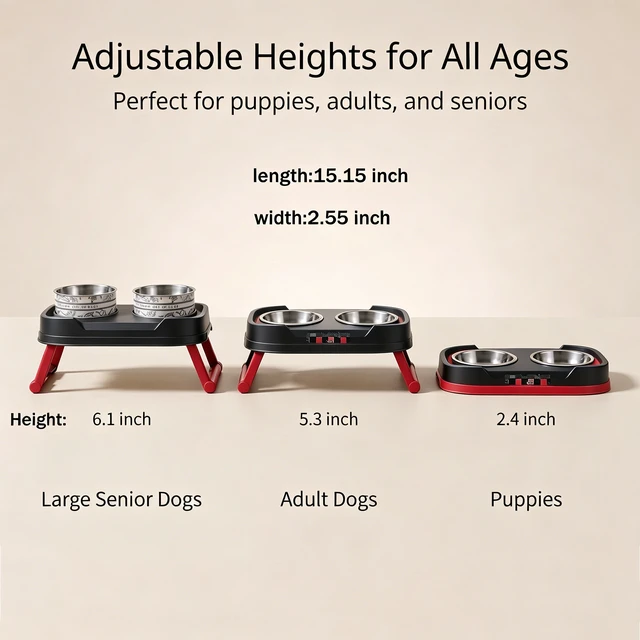 Alt view image 5 of 6 - Likaty Elevated Dog Bowl Stand,Raised Adjustable Bowls for Small Size Dogs Cat, 2-in-1 Food & Water Station Puppy Pets Supplies-Black