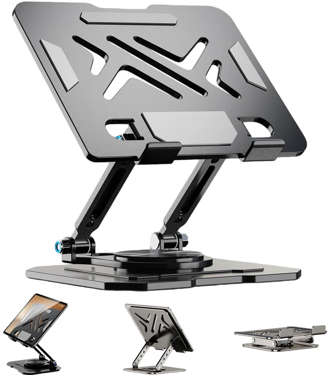 Main image of Tablet Stand Holder with 360° Rotating Base, Universal Foldable Adjustable Aluminum Alloy Stand for Desk-Black
