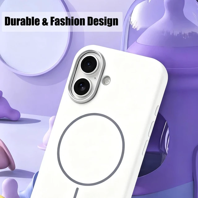Alt view image 2 of 6 - Silicone Magnetic Case for iPhone 17,Shockproof Slim Cover Full Covered Camera Protection Slim Drop Proof Durable Protective Cases - Blue white
