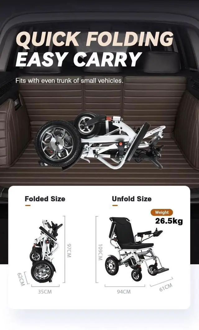 Alt view image 3 of 7 - ehoodax Power Motorized Foldable Wheelchairs for Seniors Support Load 265 LBS 2X250W Motor,silvery,removable battery