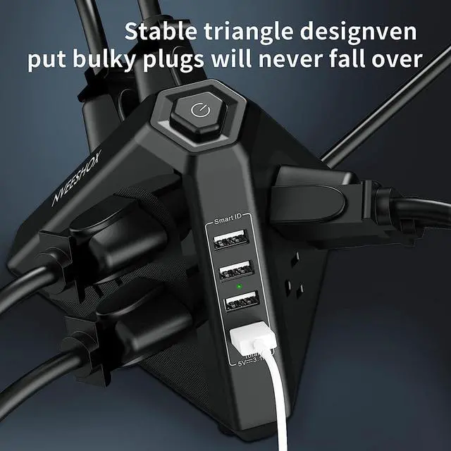 Alt view image 2 of 7 - Power Strip Surge Protector Tower, 3-Side Triangle Outlet with 9 AC Multiple Outlets 4 USB Ports, 6.5 FT Long Extension Cord Outlets Charging Tower with Surge Protection Overload Protection for Office