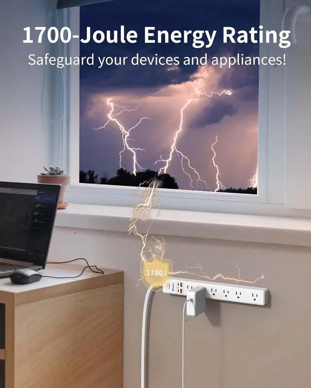 Alt view image 7 of 7 - 2 Pack Power Strip Surge Protector - 7 Outlets 4 USB Ports (2 USB C), Maxpw Ultra Thin Flat Extension Cord & Flat Plug, 10 Ft & 6 Ft, 1875W/15A, 1700 Joules, Wall Mount for Home Office Dorm, White