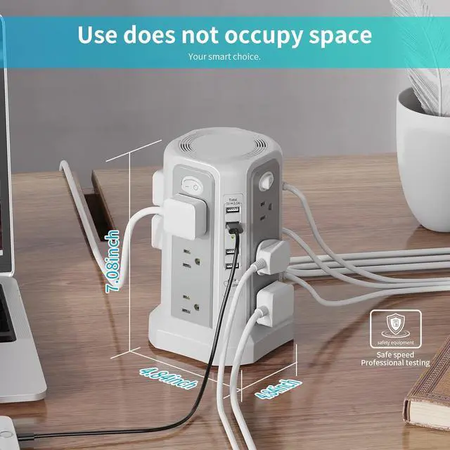 Alt view image 4 of 6 - Surge Protector Power Strip with USB C Port,10FT Extension Cord with 12 AC Outlets, Power Strips with Surge Protection for Home Office DormRoom