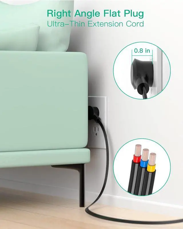 Alt view image 4 of 7 - Power Strip Surge Protector 10Ft - Wall Mount, Flat Plug, Long Extension Cord with Multiple Outlets, 9 Wide Spaced Outlets and 3 Side Design, Overload Protection for Home Office Dorm Black