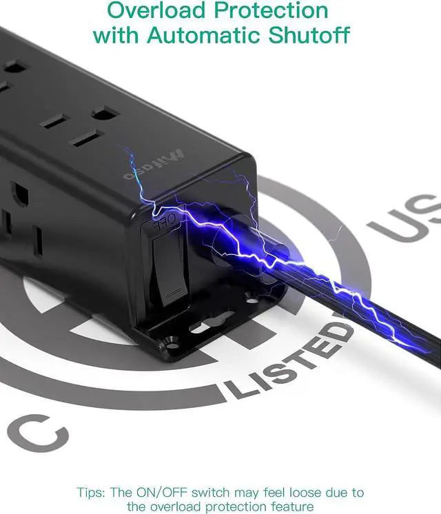 Alt view image 5 of 7 - Power Strip Surge Protector 10Ft - Wall Mount, Flat Plug, Long Extension Cord with Multiple Outlets, 9 Wide Spaced Outlets and 3 Side Design, Overload Protection for Home Office Dorm Black