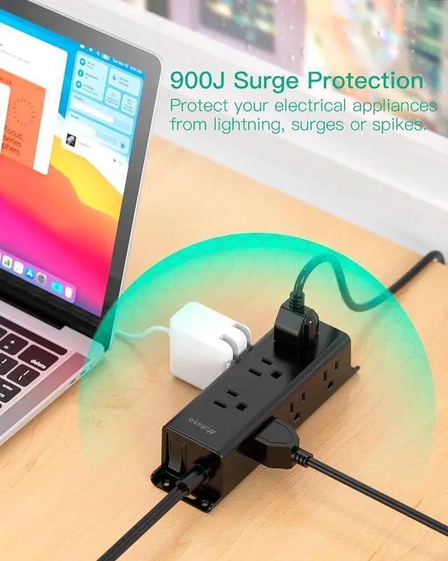 Alt view image 6 of 7 - Power Strip Surge Protector 10Ft - Wall Mount, Flat Plug, Long Extension Cord with Multiple Outlets, 9 Wide Spaced Outlets and 3 Side Design, Overload Protection for Home Office Dorm Black