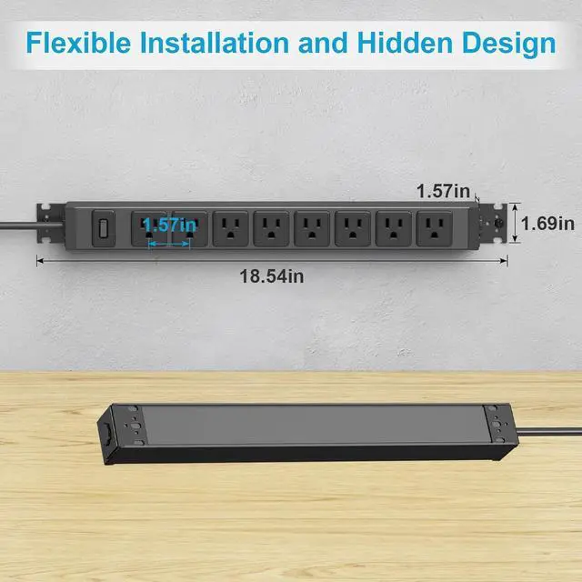 Alt view image 4 of 7 - HHSOET Metal 360° Rotating Mountable Power Strip, 8 Outlet Gaming Table Mounted Outlet Strip, Heavy Duty Wall Mount Surge Protector with Switch, 15A 125V 1875W, 6ft Power Cord.(Black)