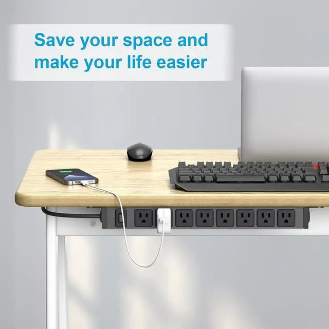 Alt view image 6 of 7 - HHSOET Metal 360° Rotating Mountable Power Strip, 8 Outlet Gaming Table Mounted Outlet Strip, Heavy Duty Wall Mount Surge Protector with Switch, 15A 125V 1875W, 6ft Power Cord.(Black)
