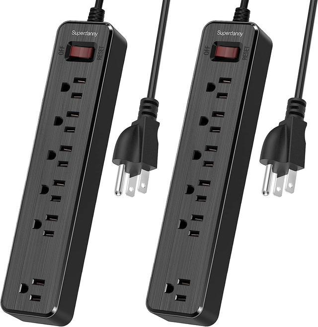 Surge Protector, SUPERDANNY 6-Outlet Power Strip, 2 Pack, 4.5 Ft Extension  Cord, 900 Joules, Overload Switch, Grounded, 3-Prong, 10A Circuit Breaker, Wall  Mount for Home, Office, Black 