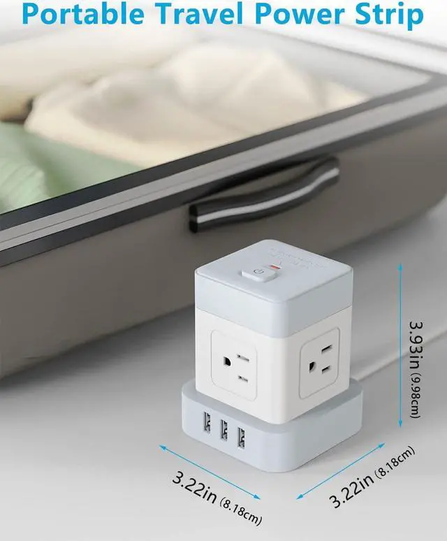 Alt view image 4 of 7 - Power Strip with USB Baykul Flat Plug Extension Cord Cube with 4 Outlets 3 USB Ports 5ft Power Cord Surge Protector Desktop Charging Station Overload Protection Compact Portable for Home Travel Office