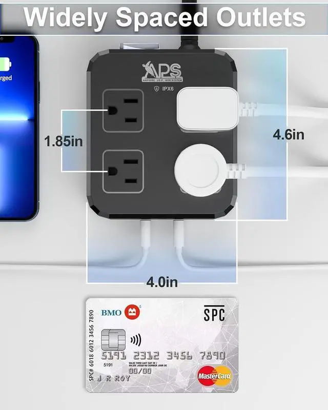 Alt view image 5 of 7 - Outdoor Power Strip Weatherproof, Waterproof Surge Protector with 4 Wide Outlet with 3 USB Ports, 6FT Long Extension Cord,1875W Overload ProtectionOutlet Extender for Christmas Lights ETL Black