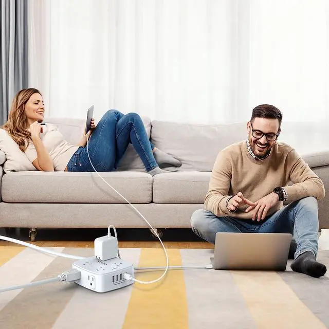 Alt view image 5 of 7 - 10 Ft Surge Protector Power Strip - YISHU 3 Side Outlet Extender with 8 Widely AC Outlets and 4 USB Ports, 10 Feet Extension Cord with Flat Plug, Wall Mount Desk USB Charging Station, ETL,White