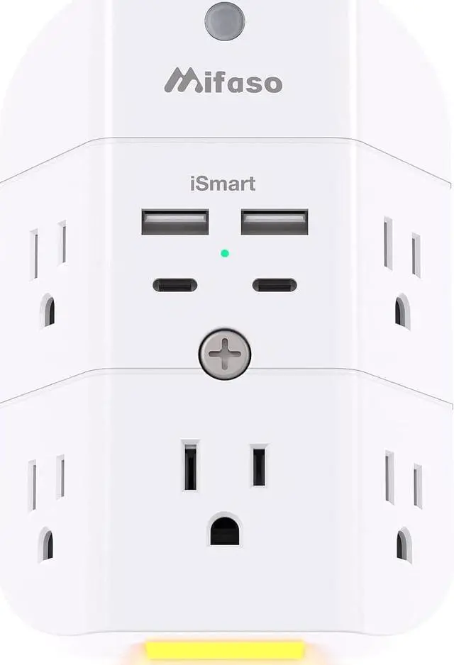 Main image of Surge Protector Outlet Extender - with Night Light, 5-Outlet Splitter and 4 USB Ports (2 USB C Charger), Multi Plug Outlet for Home, Dorm Room Essentials