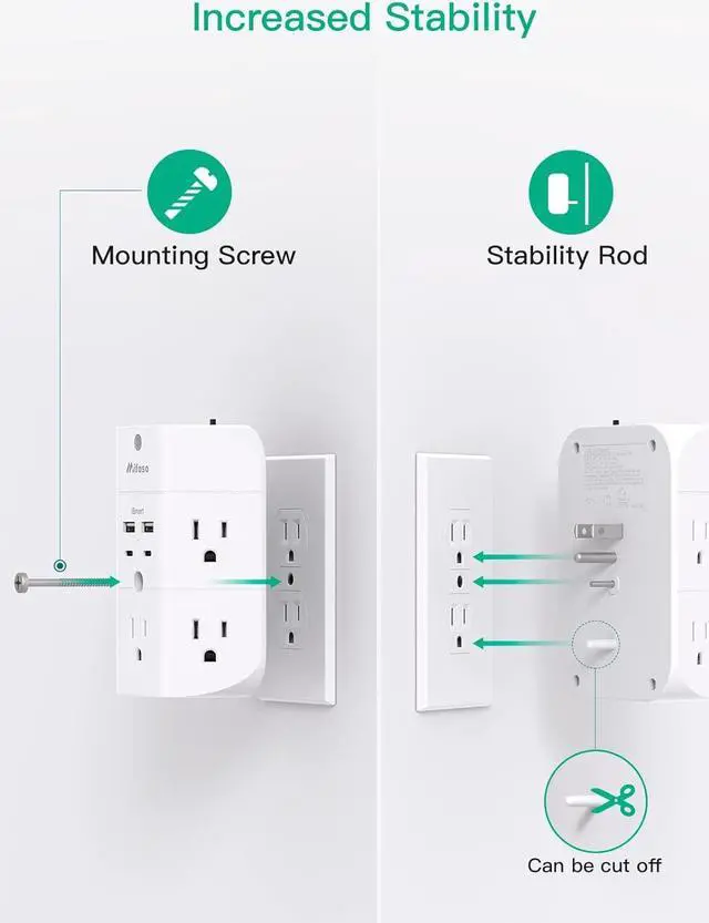 Alt view image 3 of 7 - Surge Protector Outlet Extender - with Night Light, 5-Outlet Splitter and 4 USB Ports (2 USB C Charger), Multi Plug Outlet for Home, Dorm Room Essentials
