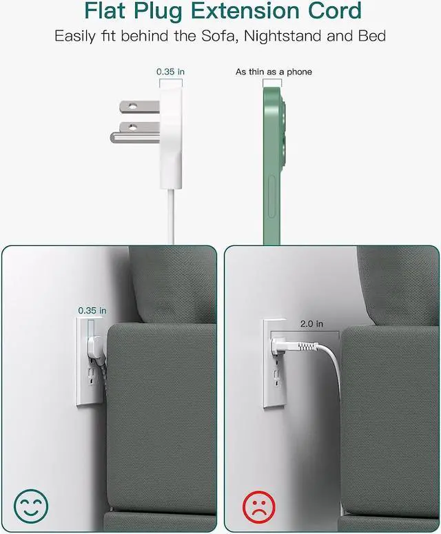 Alt view image 5 of 7 - Surge Protector Power Strip, Addtam 5 ft Flat Plug Extension Cord with 4 USB Wall Charger(2 USB C Port), 4 Widely Outlets Desk Charging Station, Home Office and College Dorm Room Essentials