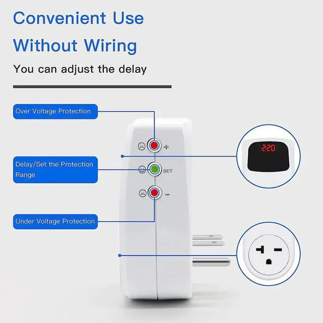 Alt view image 5 of 7 - BSEED Surge Protector Outlet, Voltage Regulator, Heavy Duty Whole House Wall Protector for Home, Office, Travel, LED Indicator Light, Single Outlet, 220V, 15A, 1 Pack