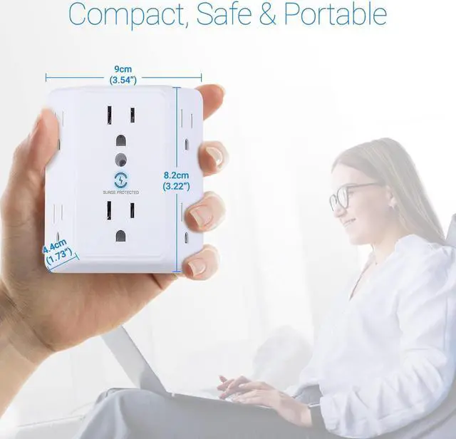 Alt view image 3 of 7 - Unidapt Multi Plug 6 Outlet Extender, 2 Pack Surge Protector Wall Splitter, 1800J Power Strip 3 Side Wide Spaced Adapter Multiple Charger Expander, Mountable Wall Tap for Office Home Travel ETL Listed