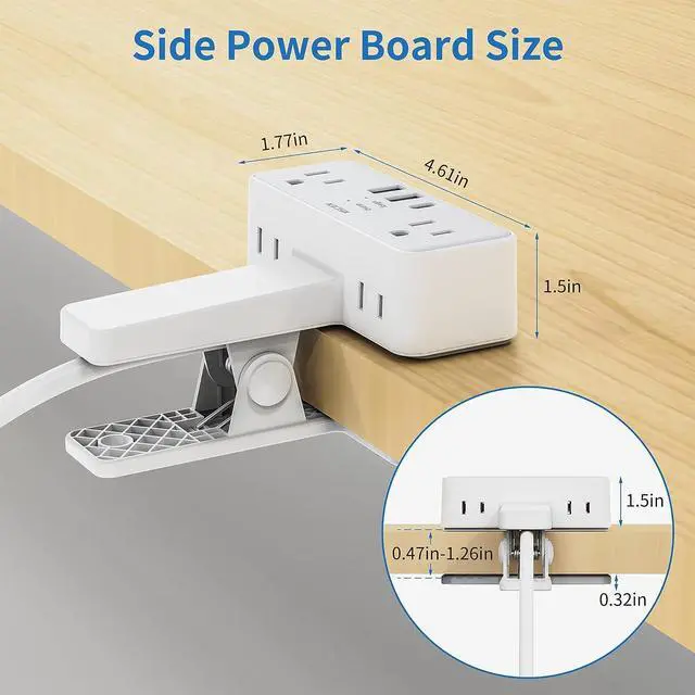Alt view image 6 of 7 - Desk Clamp Power Strip with USB Ports, Mscien 6FT Extension Cord with Multiple Outlets, Surge Protector Power Strip with 6 Outlet & 3 USB(1 USB C), Desk Mount Edge Desktop Power Strip for Home Office