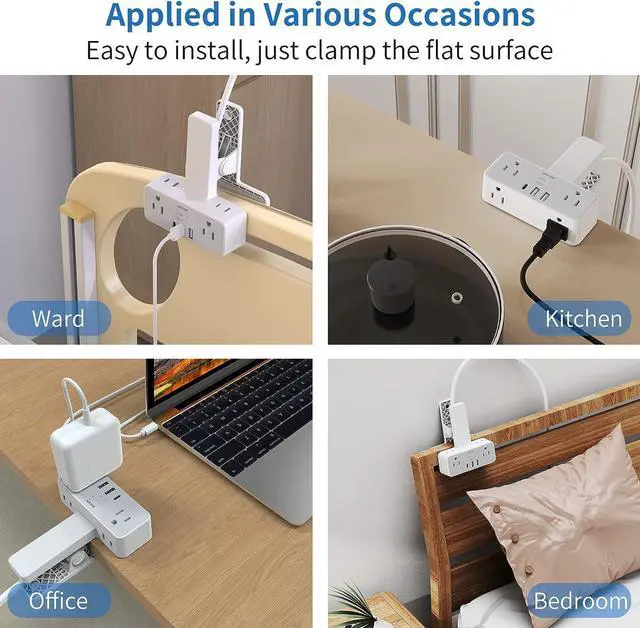 Alt view image 2 of 7 - Desk Clamp Power Strip with USB Ports, Mscien 6FT Extension Cord with Multiple Outlets, Surge Protector Power Strip with 6 Outlet & 3 USB(1 USB C), Desk Mount Edge Desktop Power Strip for Home Office