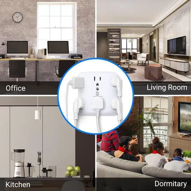Alt view image 6 of 7 - Unidapt Multi Plug 6 Outlet Extender, 2 Pack Surge Protector Wall Splitter, 1800J Power Strip 3 Side Wide Spaced Adapter Multiple Charger Expander, Mountable Wall Tap for Office Home Travel ETL Listed
