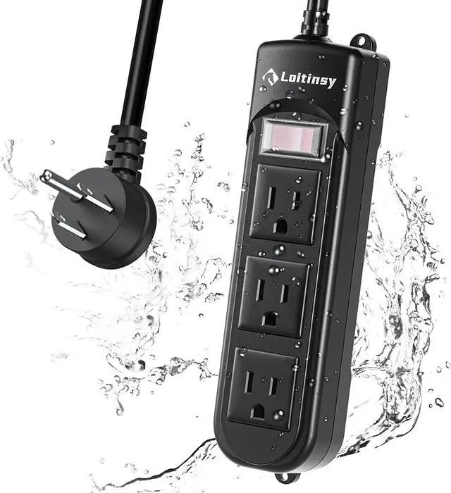 Main image of Loitinsy Outdoor Power Strip Weatherproof, Waterproof Flat Plug with 3 Outlets, 6.5 FT Extension Cord, Overload Protection and Shockproof, Suitable for Home and Outside, Wall Mountable, Black