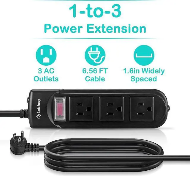 Alt view image 6 of 6 - Loitinsy Outdoor Power Strip Weatherproof, Waterproof Flat Plug with 3 Outlets, 6.5 FT Extension Cord, Overload Protection and Shockproof, Suitable for Home and Outside, Wall Mountable, Black