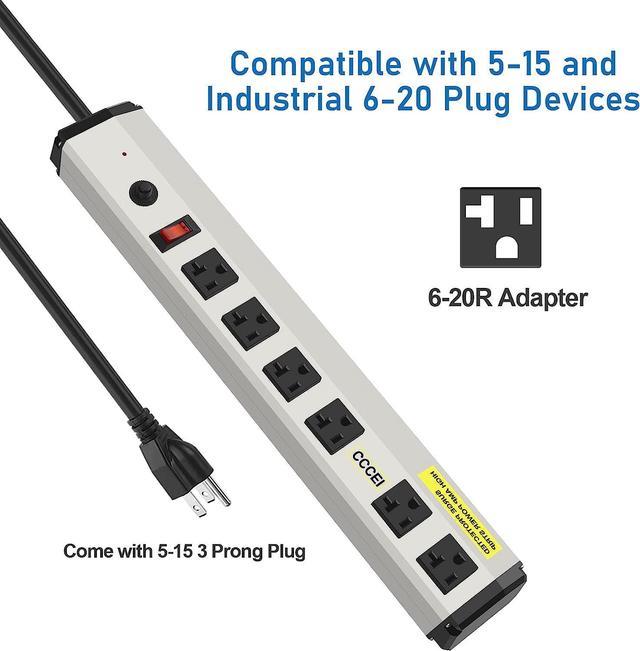 SOUTHWIRE 20 AMP RATED, 6 OUTLET ALL METAL POWER STRIP WITH NEMA 5-20  P<(>&<)>R, 15 FOOT 12/3 CORD