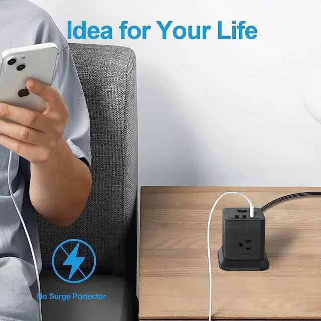 Alt view image 6 of 7 - Power Strip with USB C Ports, FDTEK Power Cube with USB C, PD 20W Fast Charge Power Cube with 4 Outlets and 3 USB, 10FT Flat Plug Power Strip for Home, Office, Dorm Room Essentials