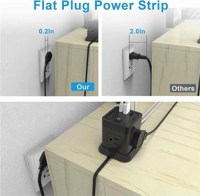 Alt view image 4 of 7 - Power Strip with USB C Ports, FDTEK Power Cube with USB C, PD 20W Fast Charge Power Cube with 4 Outlets and 3 USB, 10FT Flat Plug Power Strip for Home, Office, Dorm Room Essentials