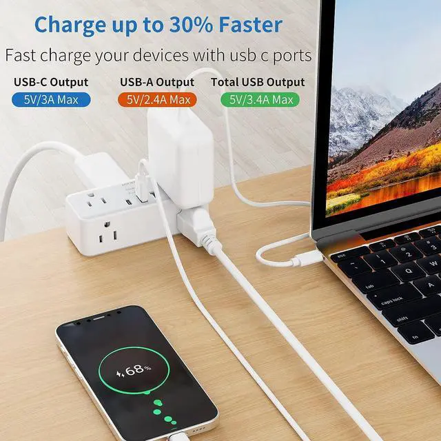 Alt view image 5 of 7 - Desk Clamp Power Strip with USB Ports, Mscien 6FT Extension Cord with Multiple Outlets, Surge Protector Power Strip with 6 Outlet & 3 USB(1 USB C), Desk Mount Edge Desktop Power Strip for Home Office