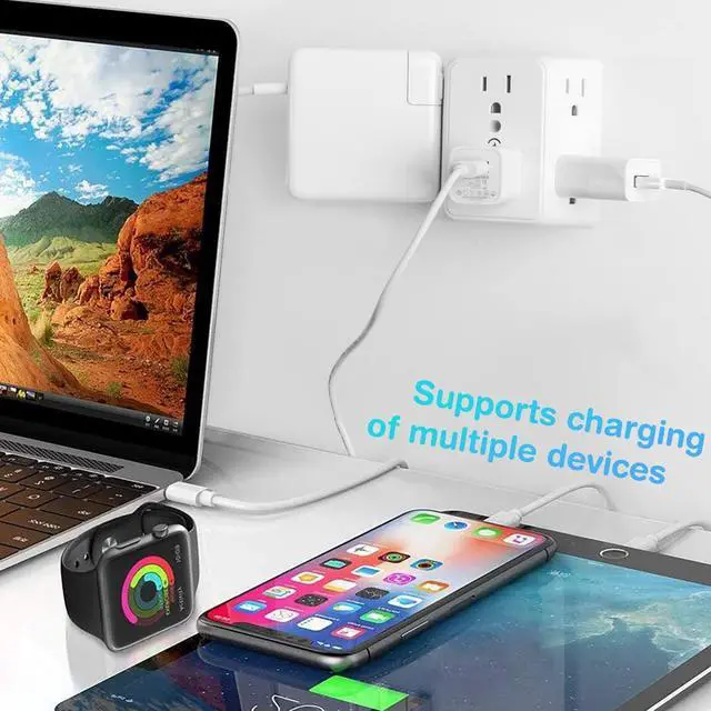 Alt view image 7 of 7 - Unidapt Multi Plug 6 Outlet Extender, 2 Pack Surge Protector Wall Splitter, 1800J Power Strip 3 Side Wide Spaced Adapter Multiple Charger Expander, Mountable Wall Tap for Office Home Travel ETL Listed