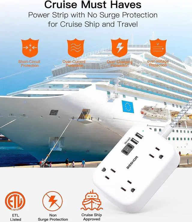 Alt view image 6 of 7 - USB Power Strip, Extension Cord with USB Port, Flat Plug Power Strip, Ultra Flat Extension Cord 5 Ft with 3 Outlets 4 USB Ports(2 USB C), Wall Mount, No Surge Protector for Cruise, Travel, Dorm Room