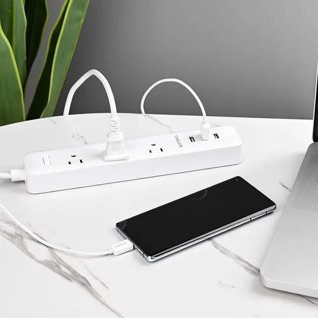 Alt view image 7 of 7 - 2 Prong to 3 Prong Power Strip, Two Prong Surge Protector with 6FT Long Cord, 3 AC Outlets 2 Prong to 3 Prong Extension Cord with 3 USB Ports(5V 3.1A) for Non-Grounded Outlets for Home/Office, White